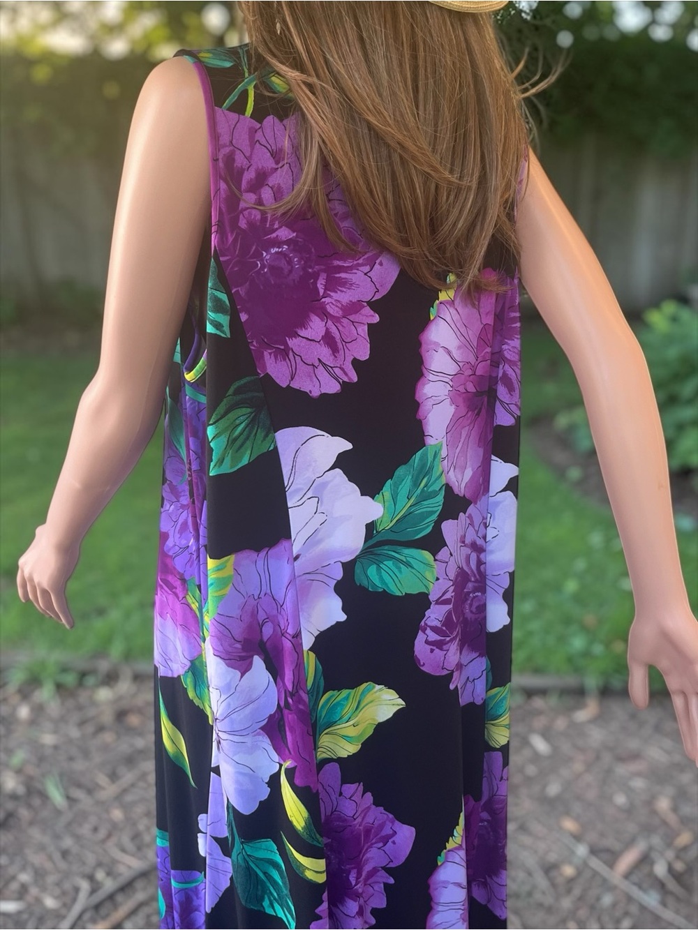 Susan Graver Black Purple Floral Stretch Maxi Tank Dress 2X - Picture 5 of 7